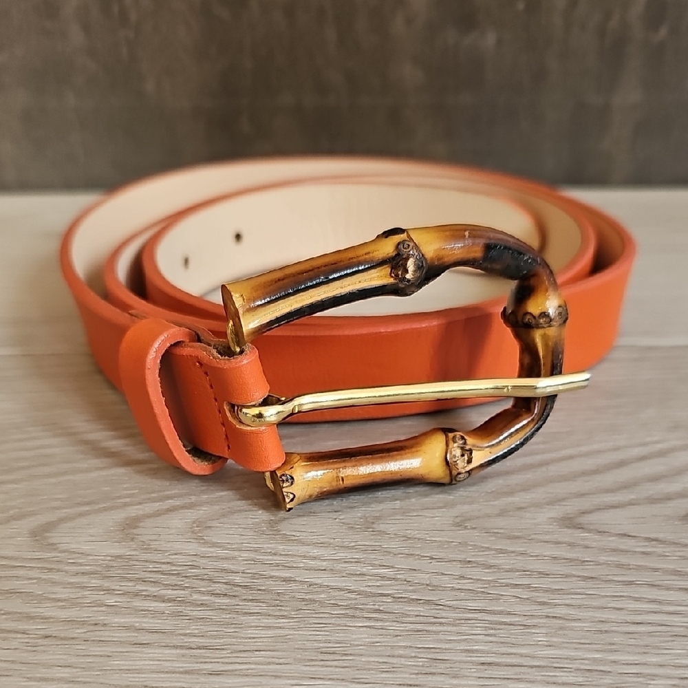 Garuglieri Italian Genuine Leather‎ Belt With A Bamboo Belt Buckle, Size Large